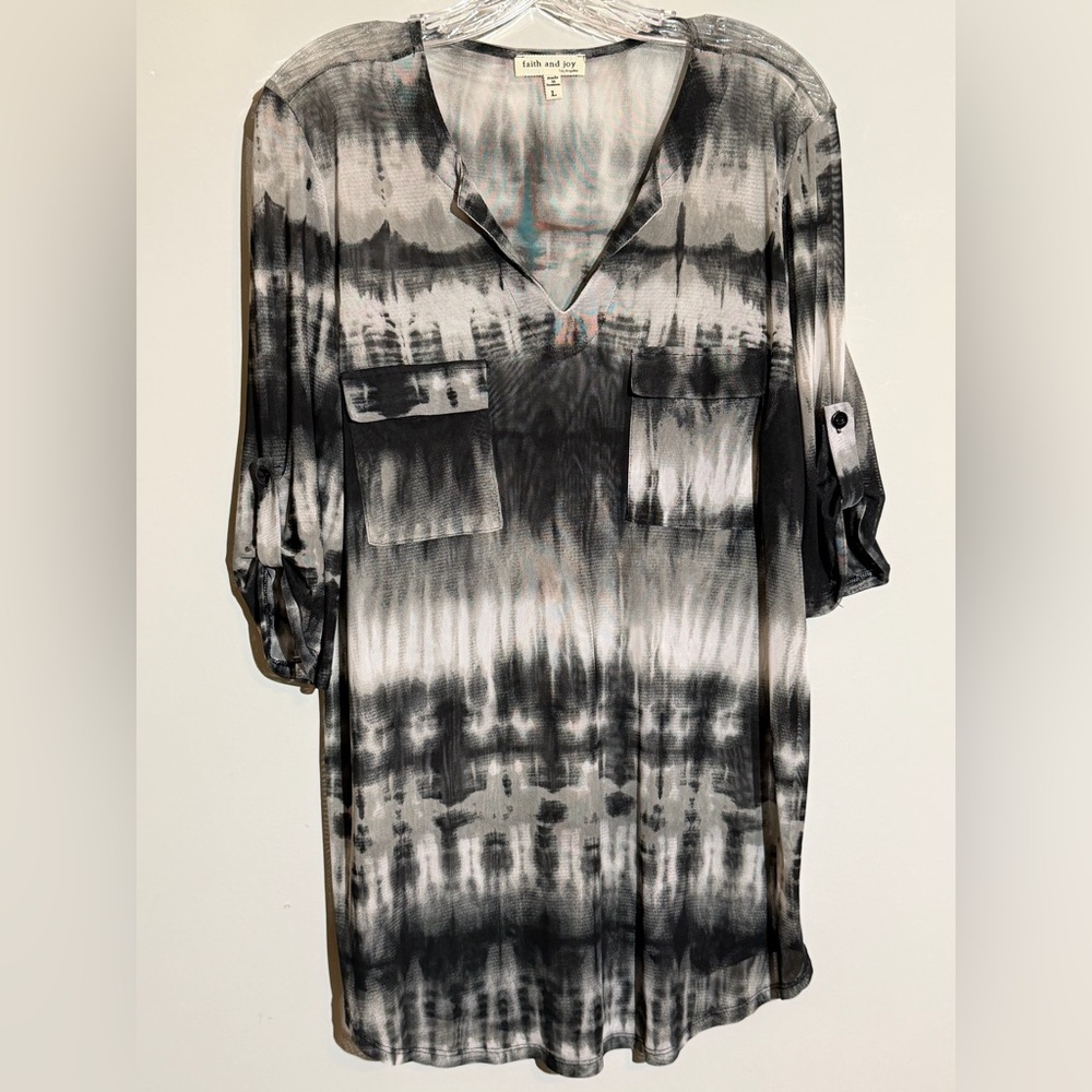 Faith and Joy Black and Gray Casual Shirt Size Large